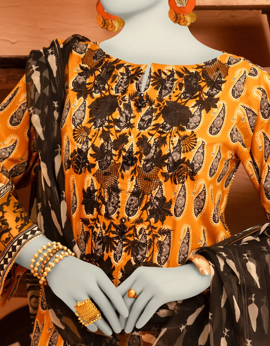 MUSTARD LAWN 3PC UNSTITCHED | JLAWN-S-25-916 AJRAK sold by Junaid Jamshed product image thumbnail 3
