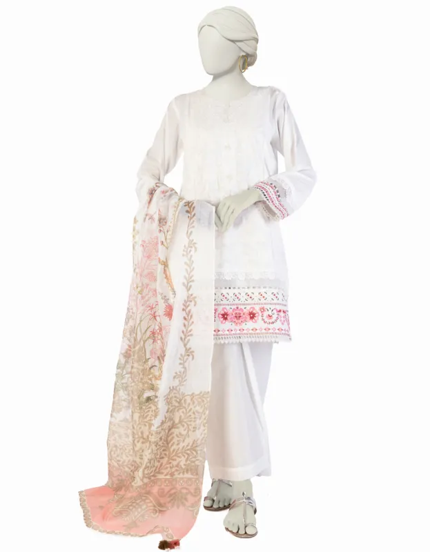 WHITE LAWN 3PC UNSTITCHED | JLAWN-S-25-917 LUXE- sold by Junaid Jamshed