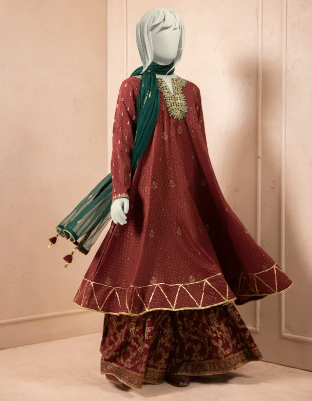MAROON TEXTURED 3PC STITCHED | JGK-S-JTF-25-757 FB/ sold by Junaid Jamshed
