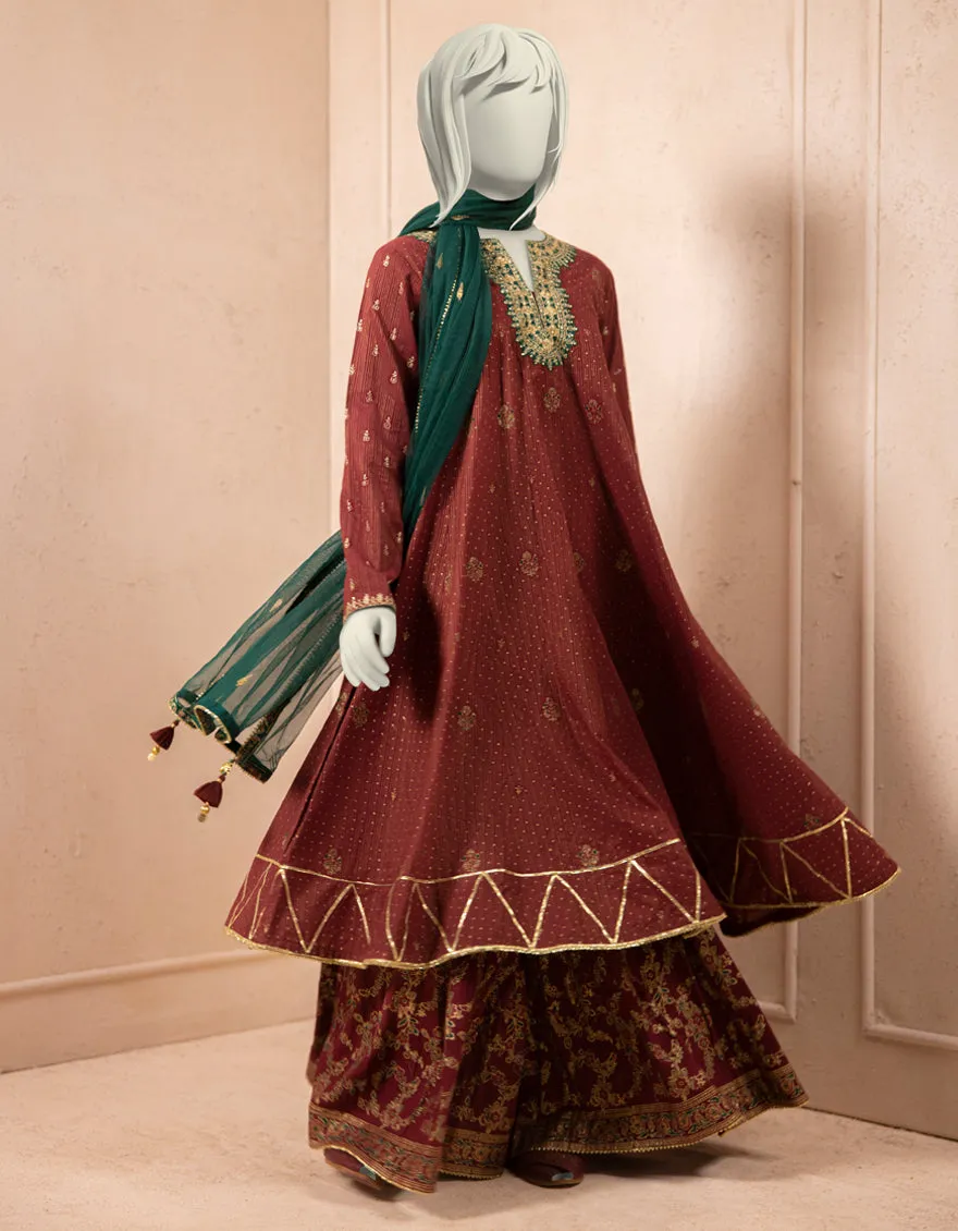 MAROON TEXTURED 3PC STITCHED | JGK-S-JTF-25-757 FB/ sold by Junaid Jamshed