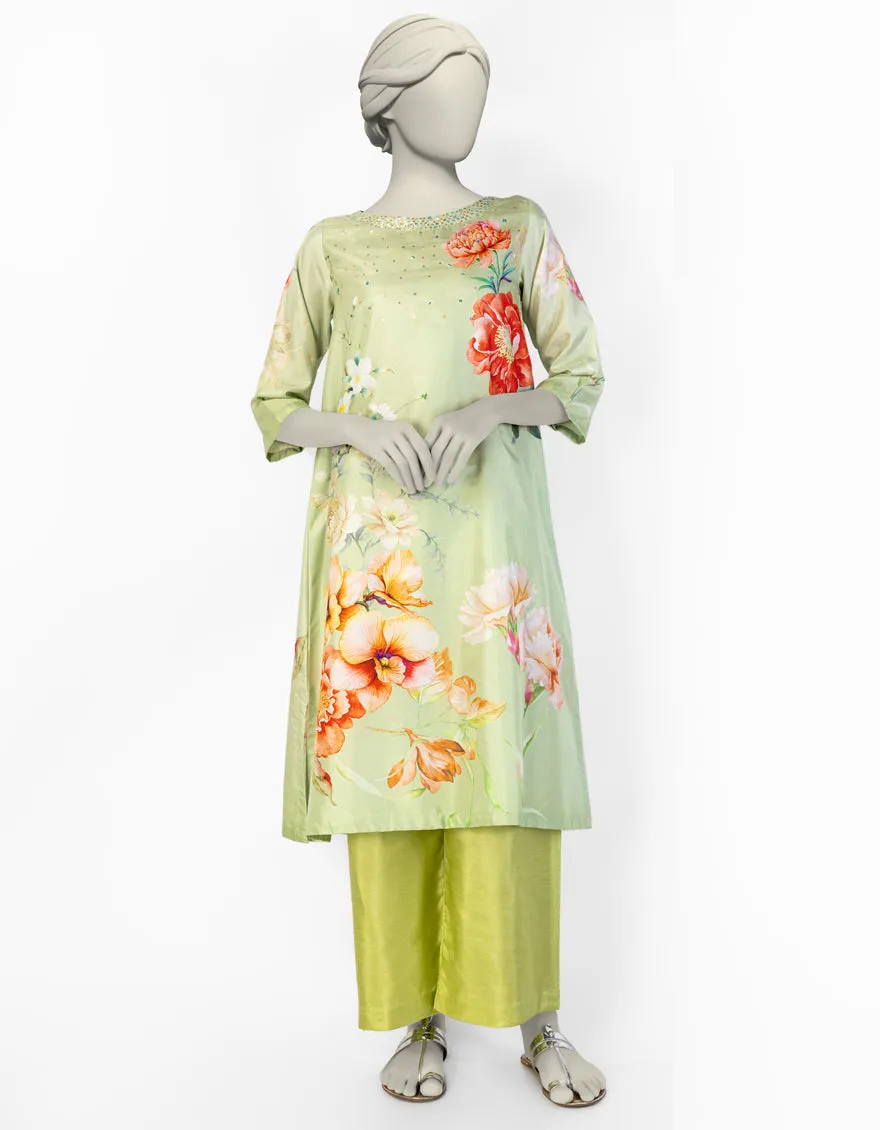 GREEN SILK 2PC STITCHED | JLAWN-S-JST-25-2091/ sold by Junaid Jamshed