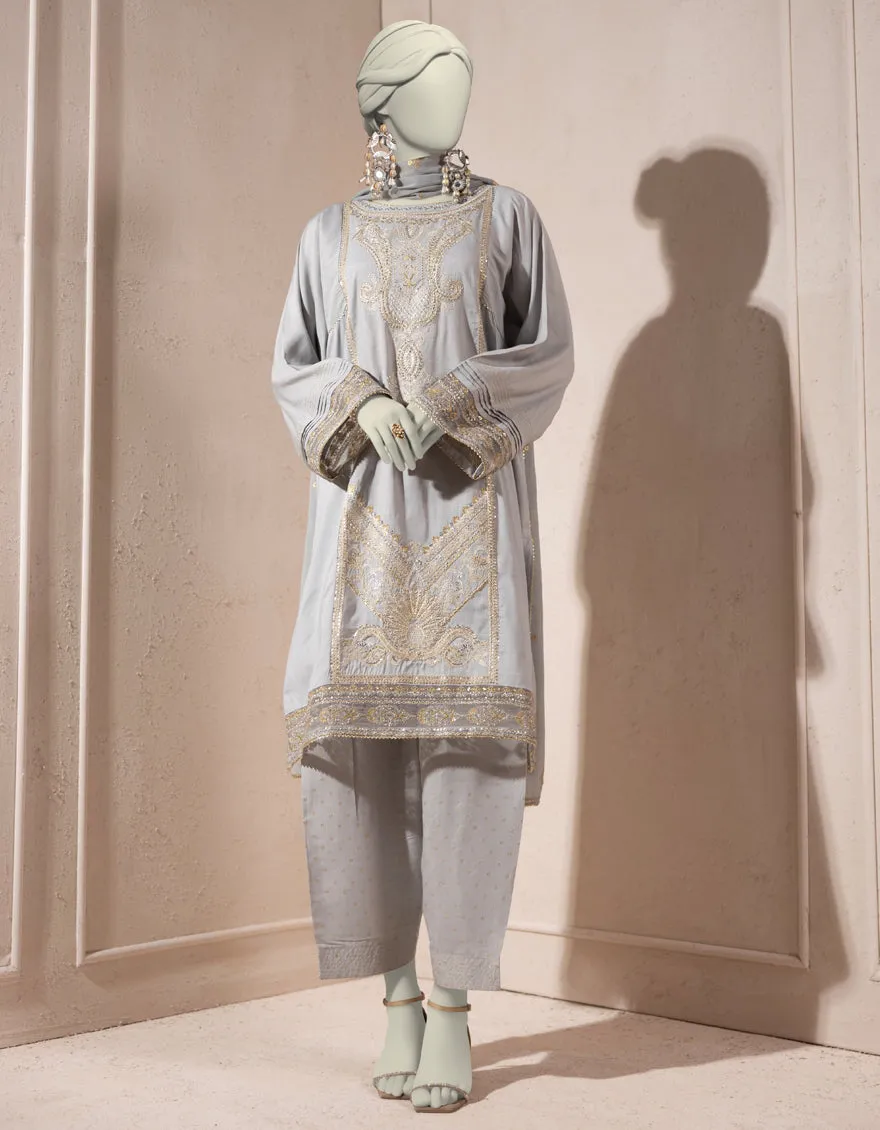 GREY ORGANZA 3PC STITCHED | JJPW-S-JPS-25-3933 F sold by Junaid Jamshed
