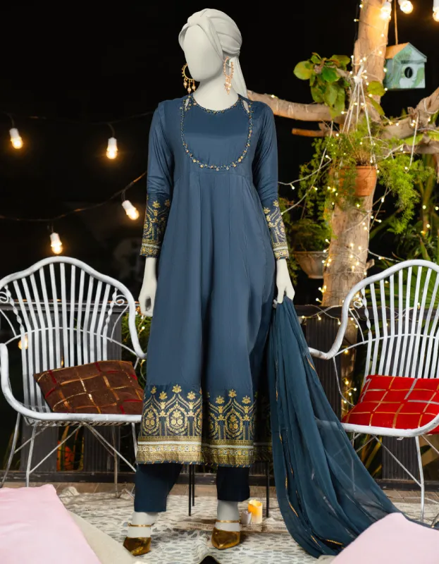 BLUE SILK 3PC STITCHED | JLAWN-S-25-181/S SHI sold by Junaid Jamshed