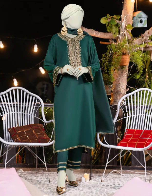 GREEN SILK 3PC STITCHED | JLAWN-S-25-184/S GOT sold by Junaid Jamshed