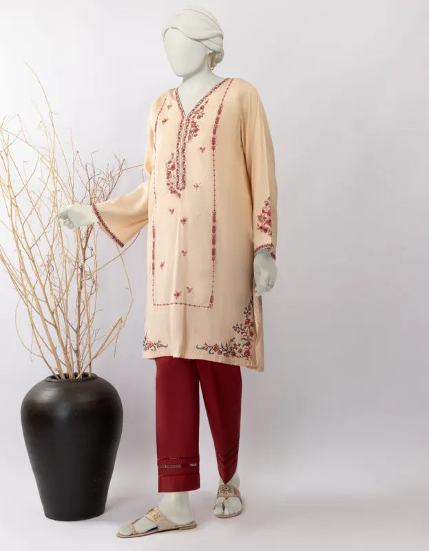BEIGE SILK KURTI | JJLK-S-JSS-25-445 FB sold by Junaid Jamshed