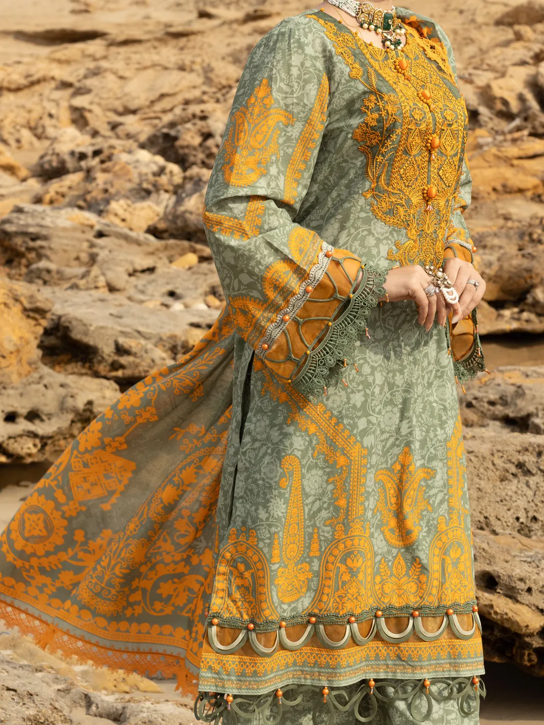 SAGE GREEN LAWN 3PC UNSTITCHED | ALP-3PS-2218 FB-2218A sold by Junaid Jamshed product image thumbnail 3