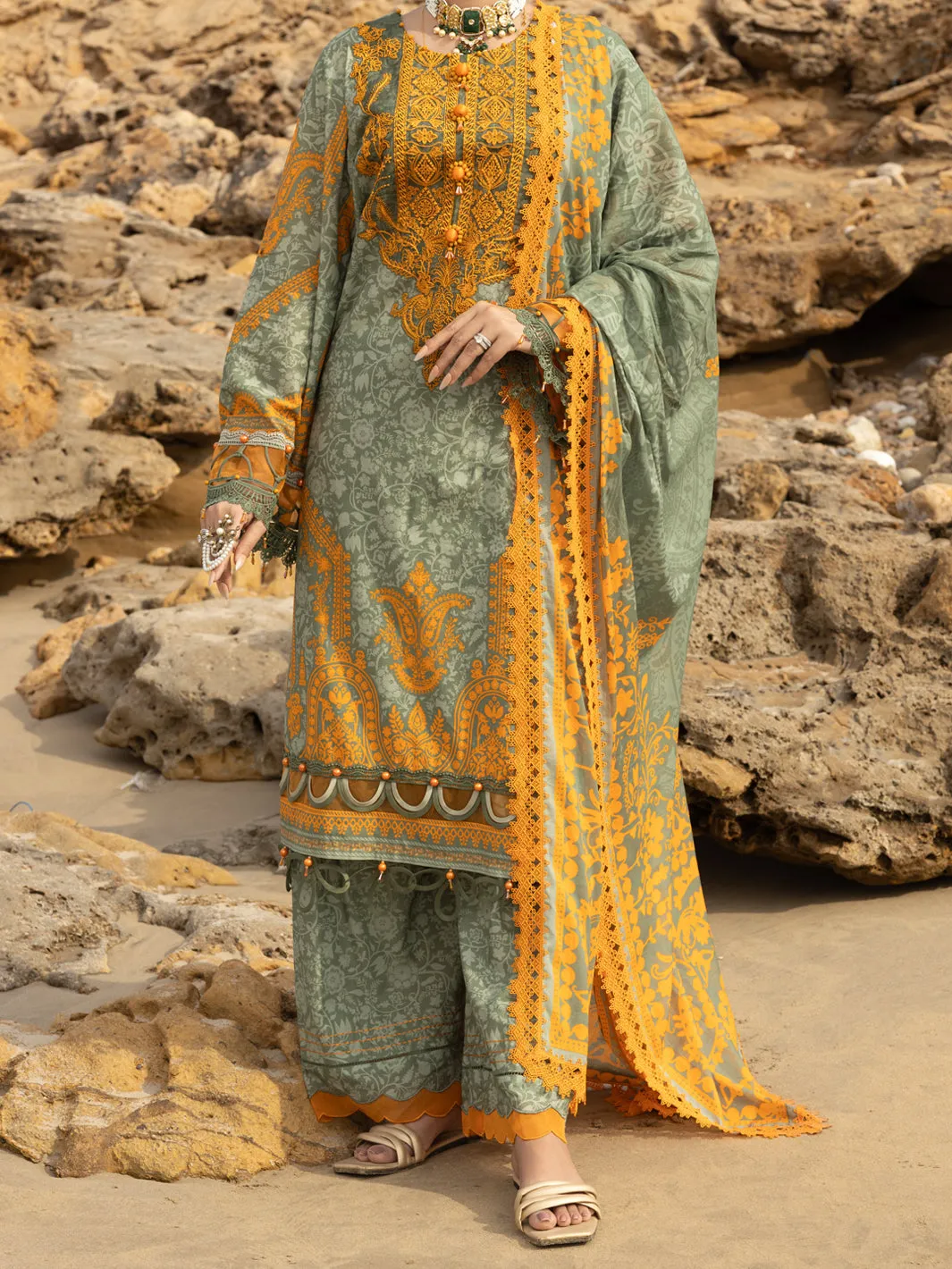 SAGE GREEN LAWN 3PC UNSTITCHED | ALP-3PS-2218 FB-2218A sold by Junaid Jamshed