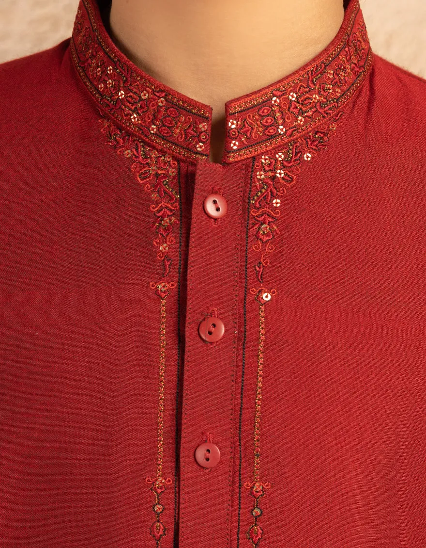 RED COTTON KURTA | JCK-A-39471/S25/JJ8823-PN sold by Junaid Jamshed product image thumbnail 3
