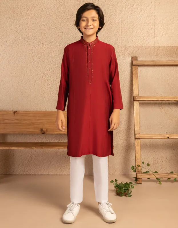 RED COTTON KURTA | JCK-A-39471/S25/JJ8823-PN sold by Junaid Jamshed