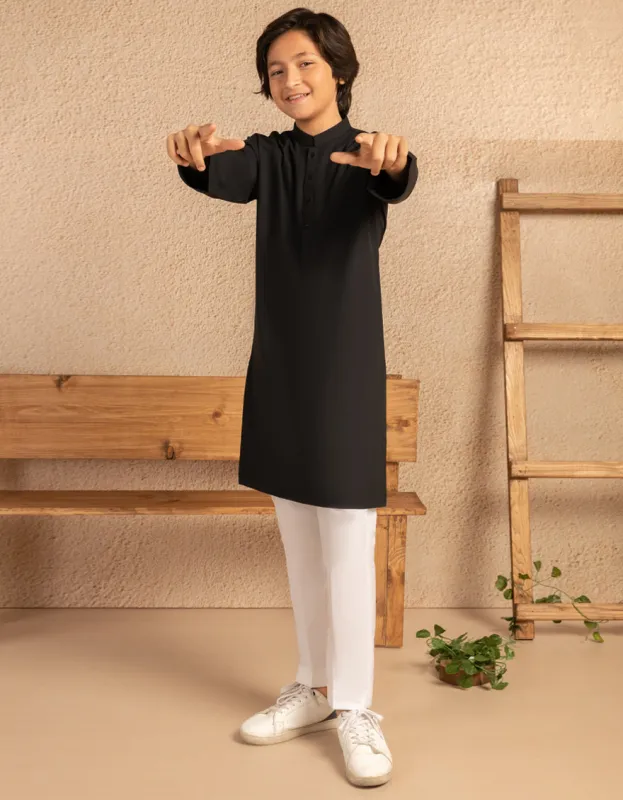BLACK BLENDED KURTA | JCK-A-90535/S25/JJ9269-PN sold by Junaid Jamshed