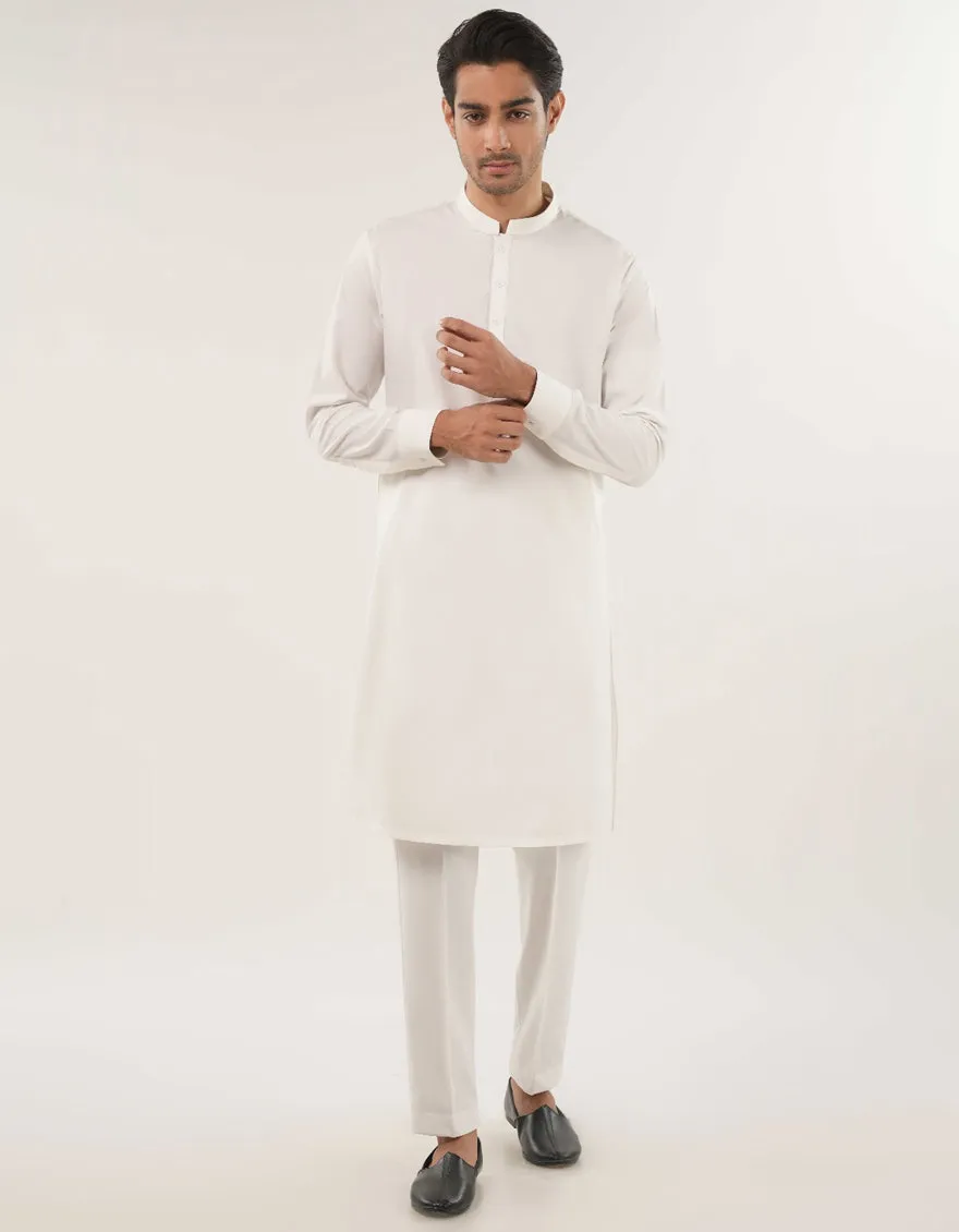 WHITE BLENDED KURTA TROUSERS | JJKP-A-47502-AP/S25/JJ9737-PN sold by Junaid Jamshed