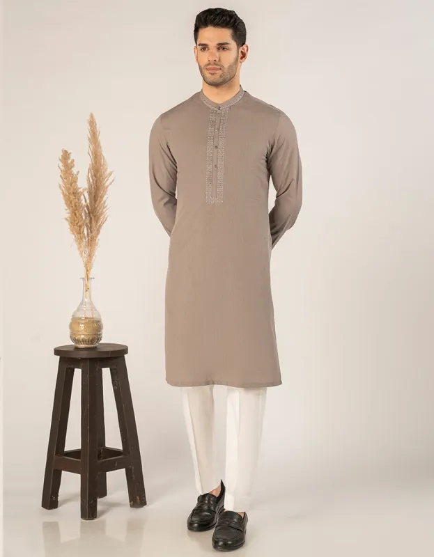 BROWN BLENDED KURTA | JJK-A-33290/S25/JJ93 sold by Junaid Jamshed