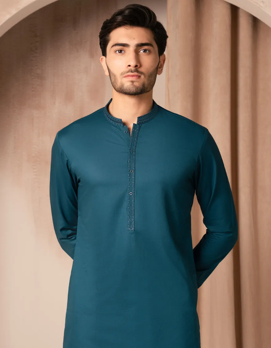 TEAL COTTON KURTA | JJK-A-33409/S25/JJ9830-SF sold by Junaid Jamshed product image thumbnail 2