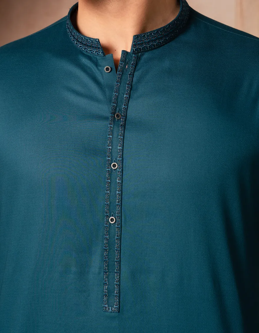TEAL COTTON KURTA | JJK-A-33409/S25/JJ9830-SF sold by Junaid Jamshed product image thumbnail 3