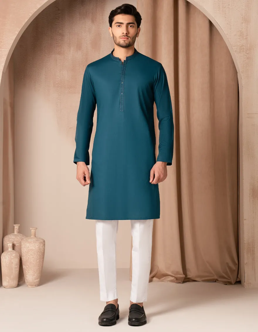 TEAL COTTON KURTA | JJK-A-33409/S25/JJ9830-SF sold by Junaid Jamshed product image thumbnail 4