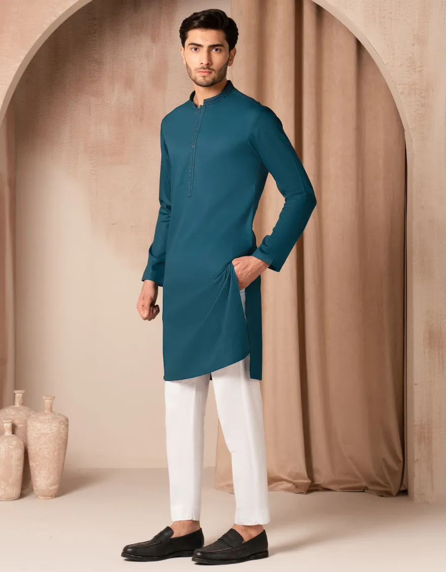 TEAL COTTON KURTA | JJK-A-33409/S25/JJ9830-SF sold by Junaid Jamshed