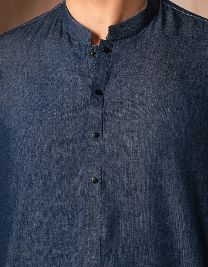 DENIM BLUE COTTON SHORT KURTA | JJTHLK-A-47480/S25/JJ10220-CL sold by Junaid Jamshed product image thumbnail 3
