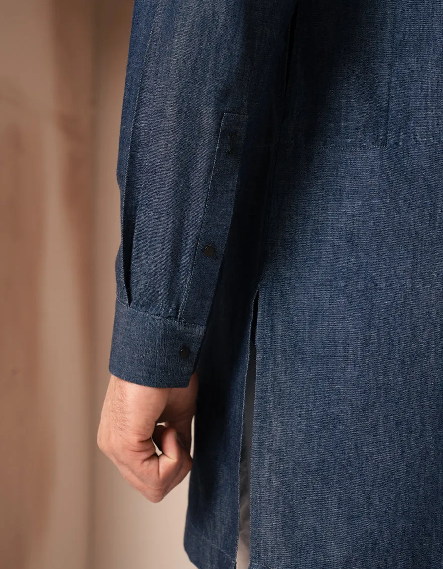 DENIM BLUE COTTON SHORT KURTA | JJTHLK-A-47480/S25/JJ10220-CL sold by Junaid Jamshed product image thumbnail 4