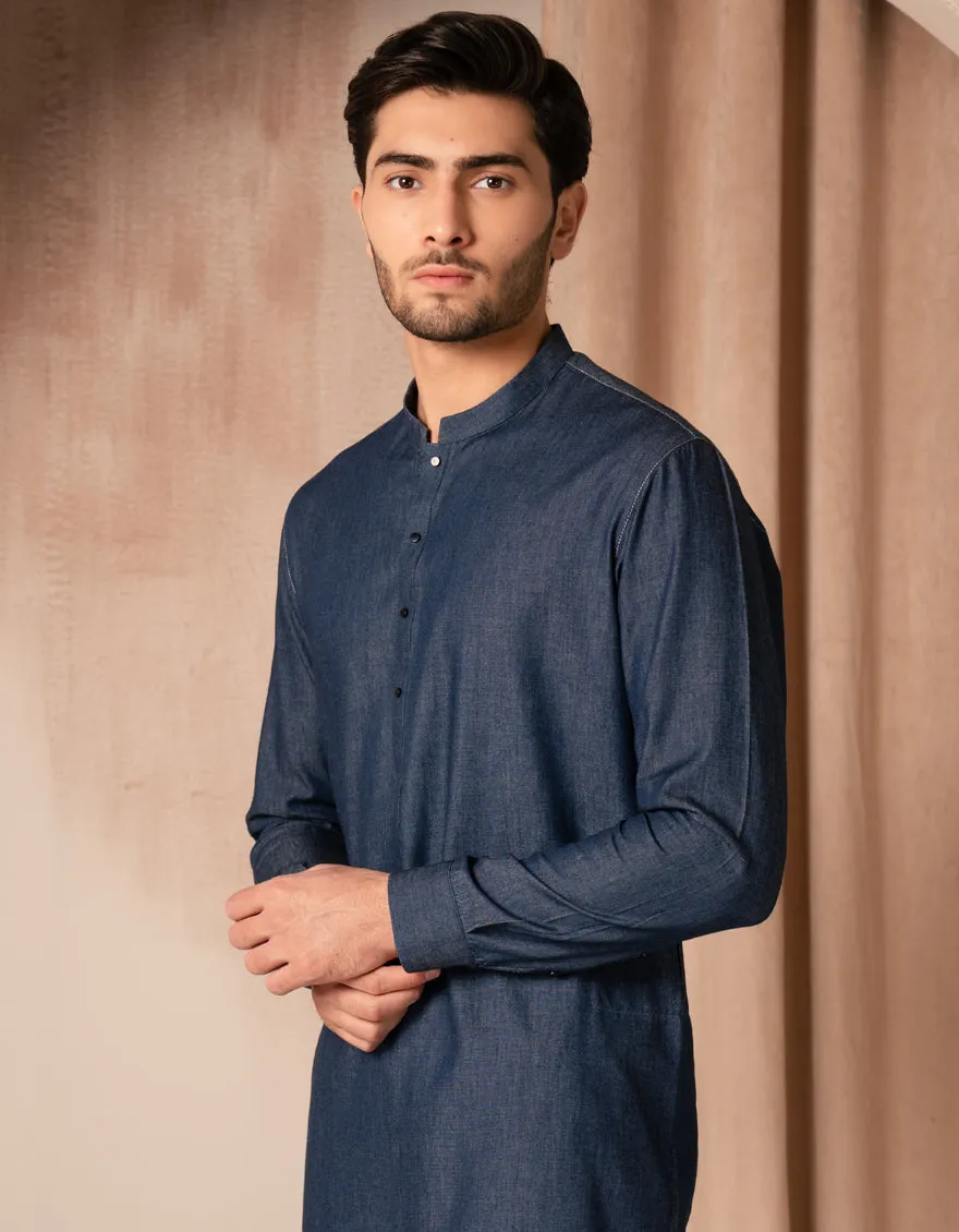 DENIM BLUE COTTON SHORT KURTA | JJTHLK-A-47480/S25/JJ10220-CL sold by Junaid Jamshed product image thumbnail 2
