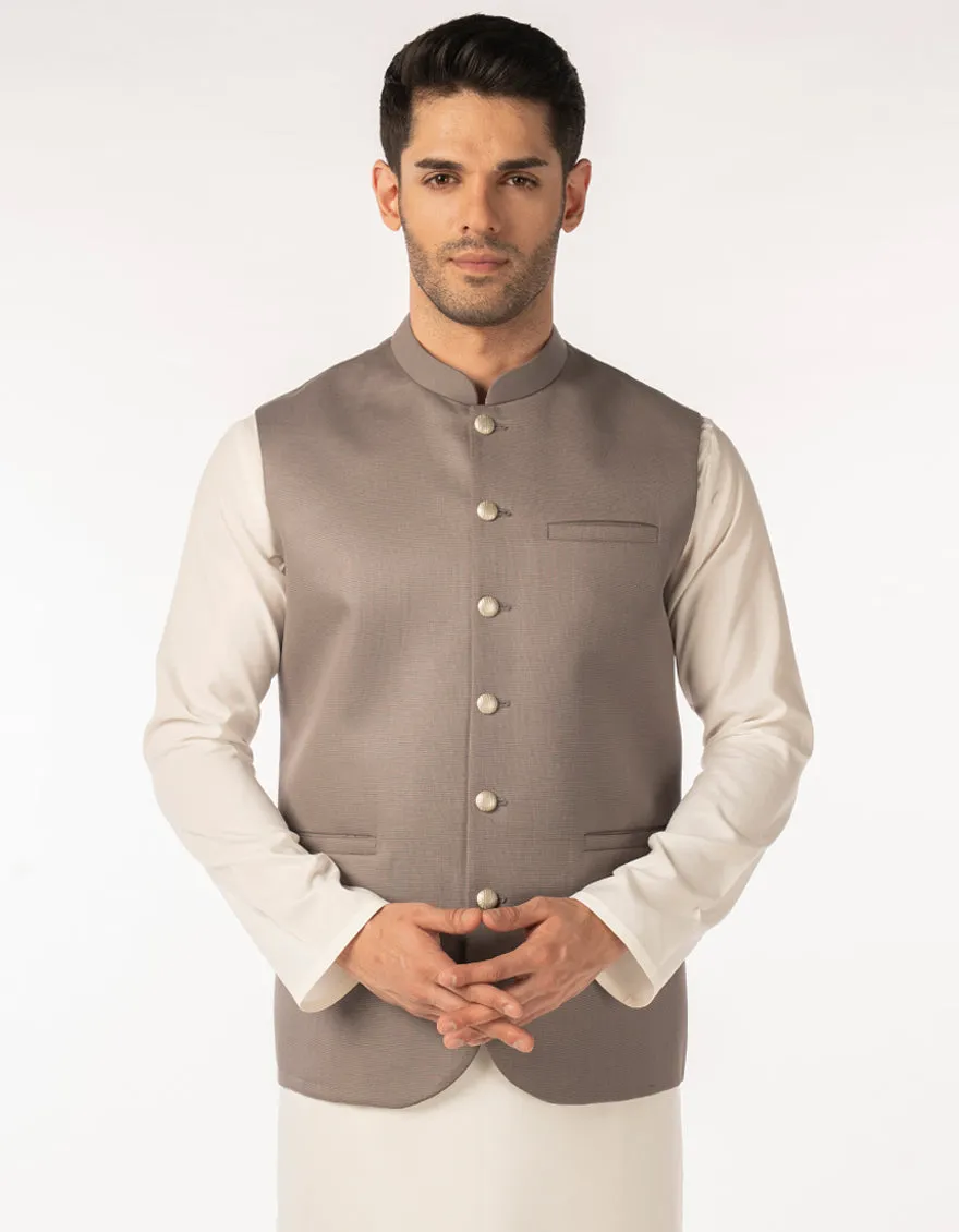 STONE GREY SUITING WAISTCOAT | JJVC-A-48240/S25/JJ10125-PN sold by Junaid Jamshed product image thumbnail 2