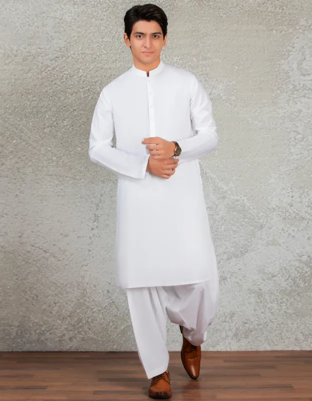 WHITE BLENDED KAMEEZ SHALWAR | JTKS-A-40223-R15-AP/S25-JJ9737-PN sold by Junaid Jamshed