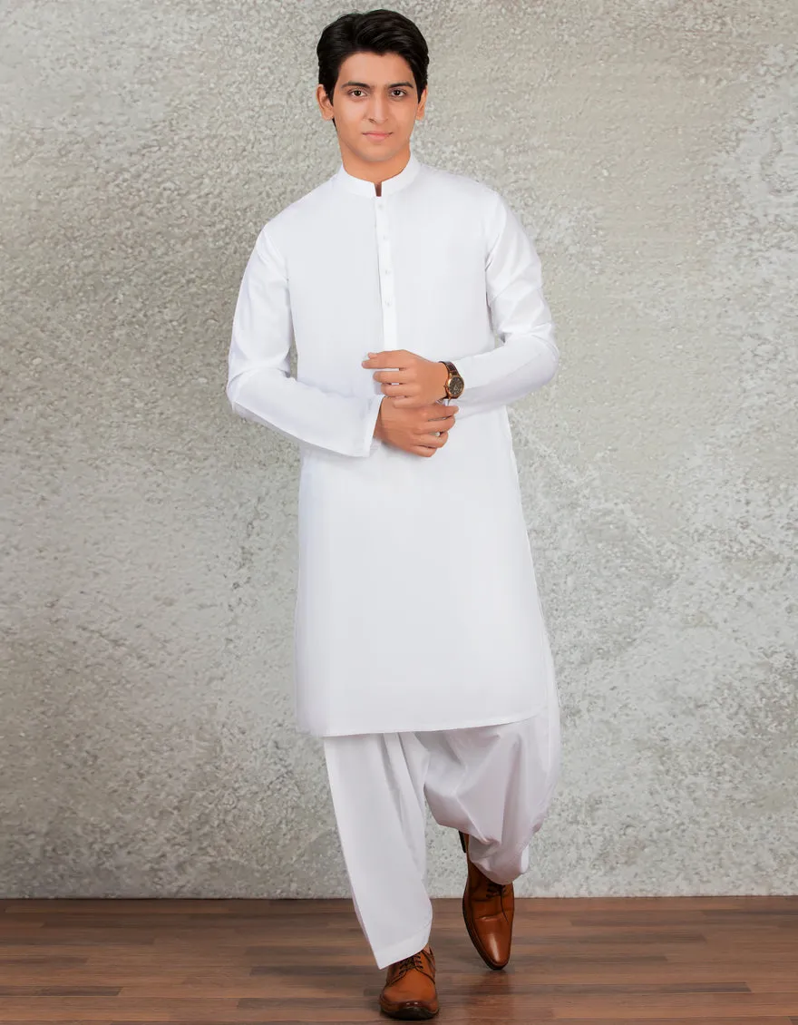 WHITE BLENDED KAMEEZ SHALWAR | JTKS-A-40223-R15-AP/S25-JJ9737-PN sold by Junaid Jamshed