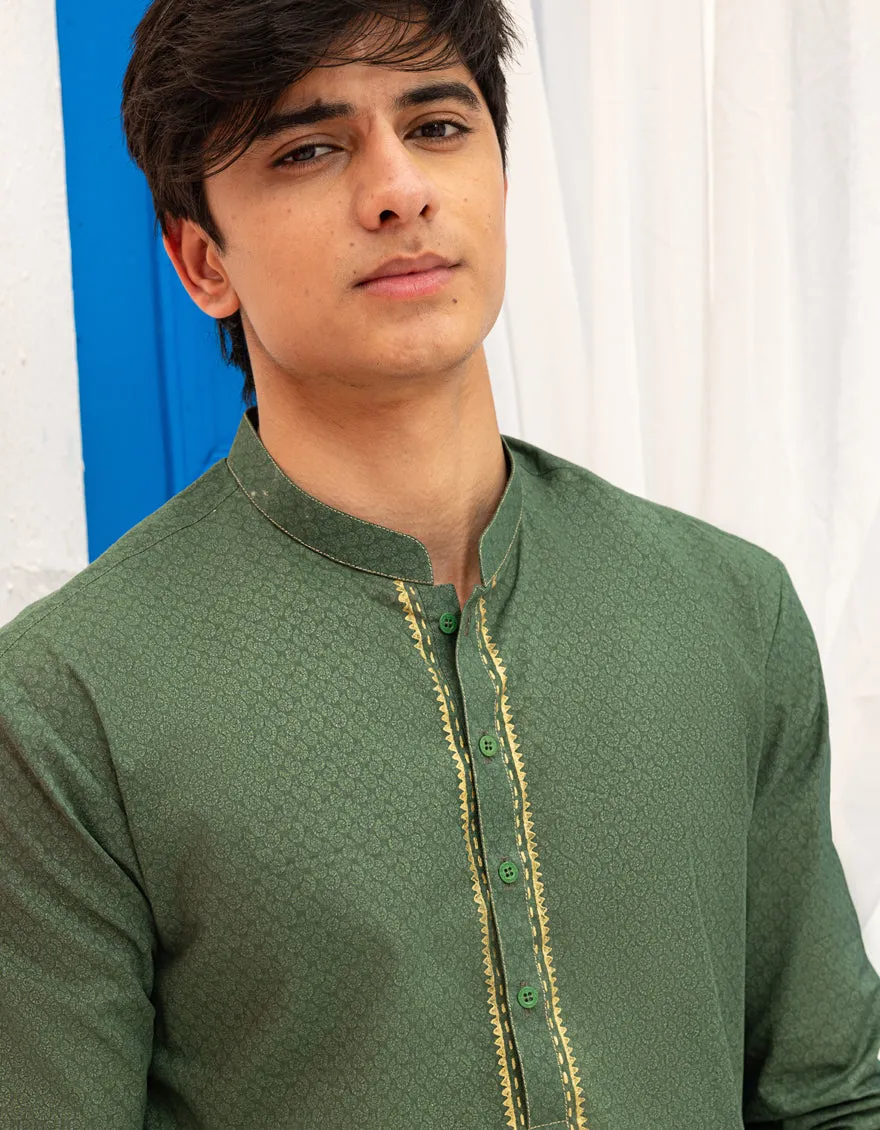 GREEN COTTON KURTA | JTK-S-50134/S25/JJ97 sold by Junaid Jamshed product image thumbnail 2