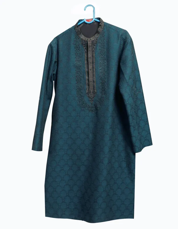 TEAL BLUE BLENDED SPECIAL KURTA | JJK-SP-A-48212/S25/JJ9959-FL sold by Junaid Jamshed