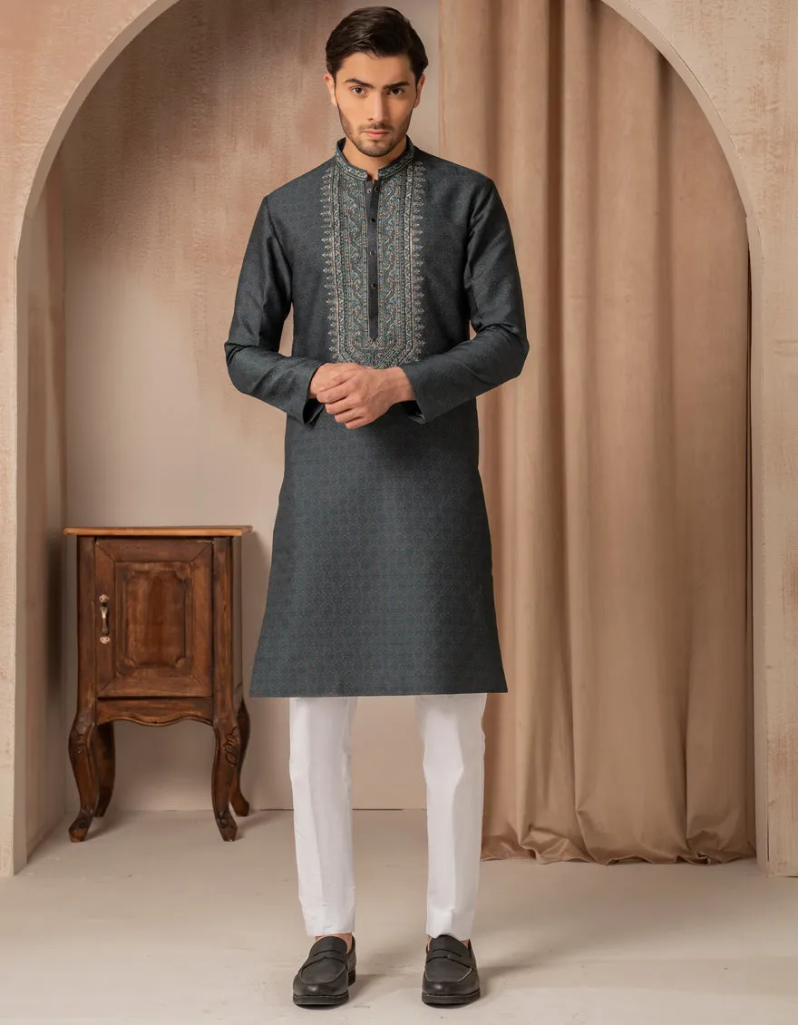 TEAL BLENDED SPECIAL KURTA | JJK-SP-A-50132/S25/J sold by Junaid Jamshed