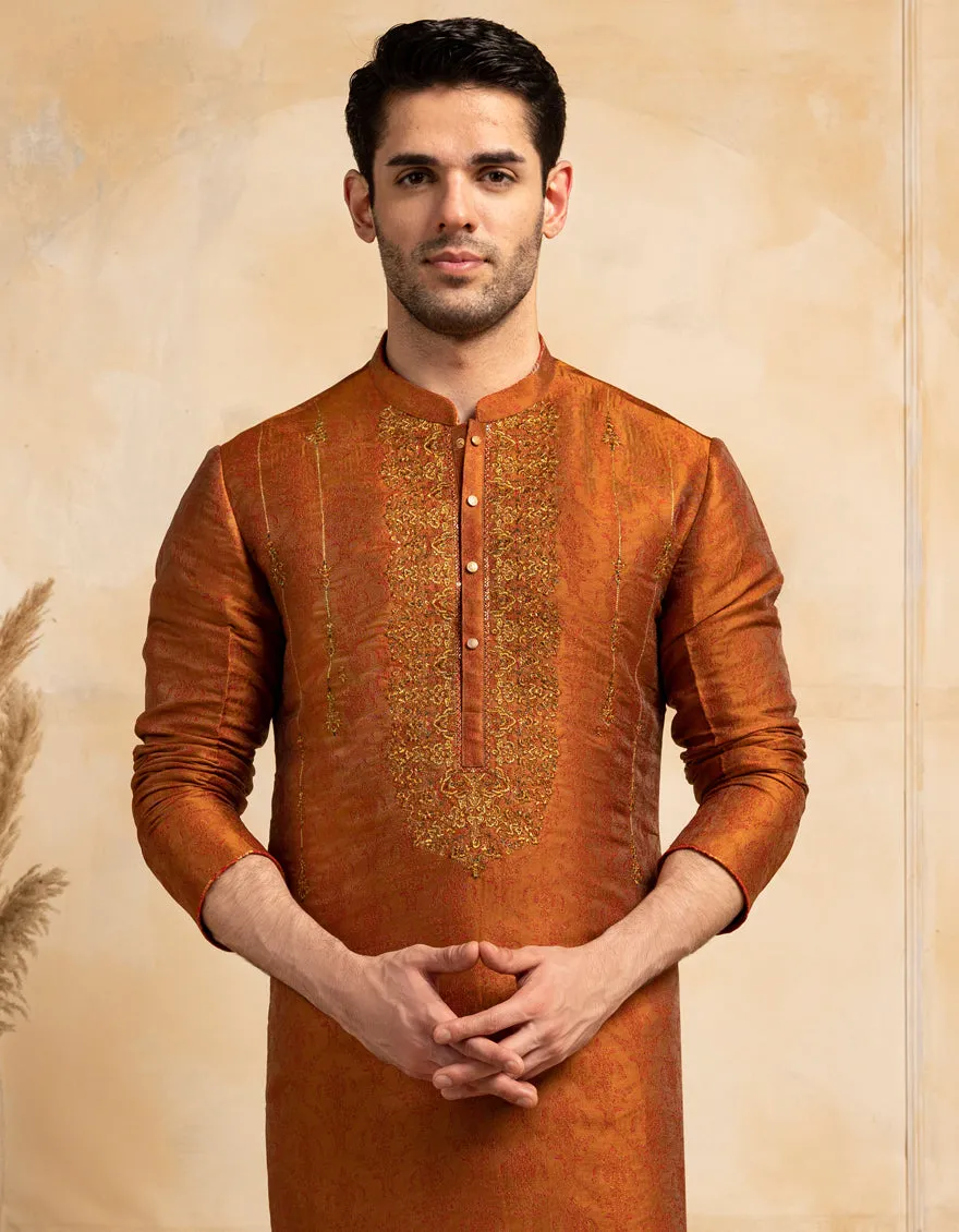 RUST BLENDED SPECIAL KURTA | JJK-SP-A-50148/S25/J sold by Junaid Jamshed product image thumbnail 2