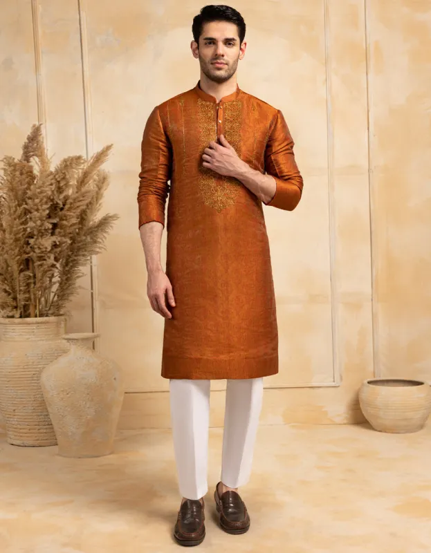 RUST BLENDED SPECIAL KURTA | JJK-SP-A-50148/S25/J sold by Junaid Jamshed