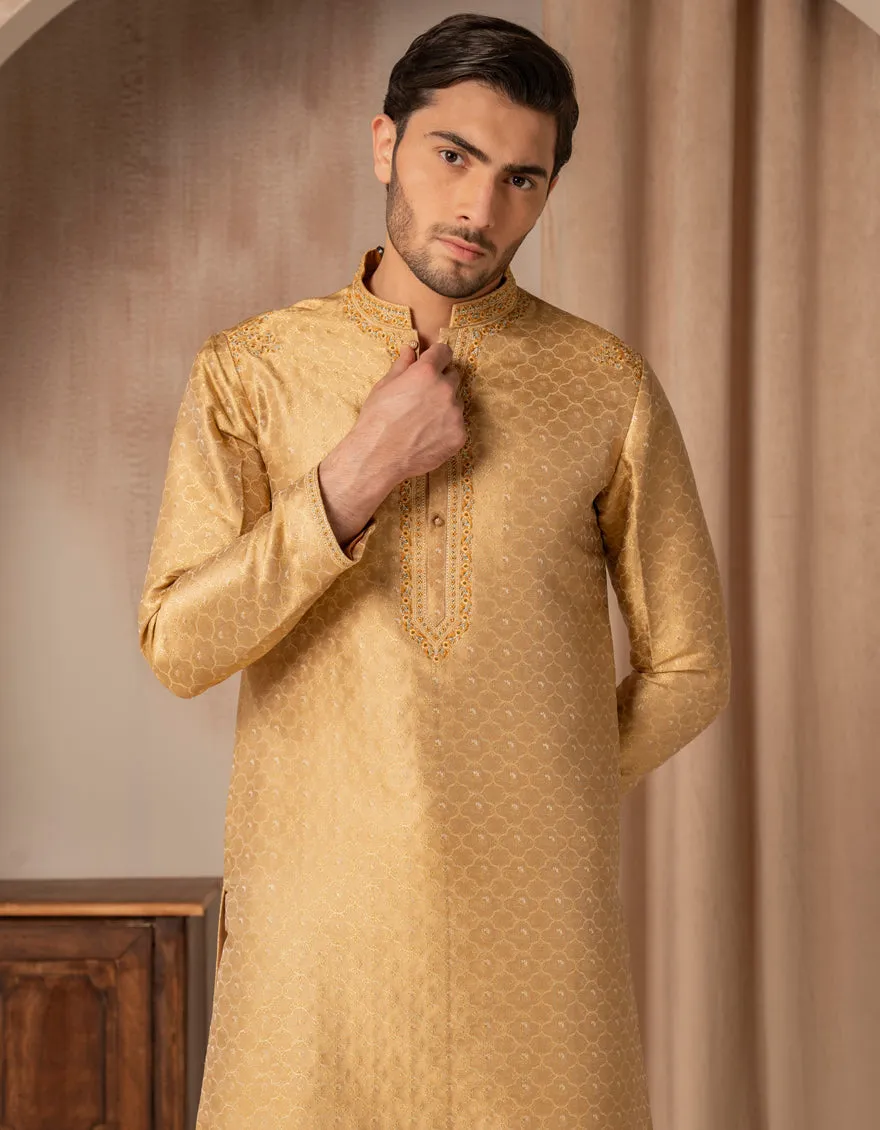 GOLDEN BLENDED SPECIAL KURTA | JJK-SP-A-50180/S25/JJ10009-FL sold by Junaid Jamshed product image thumbnail 2