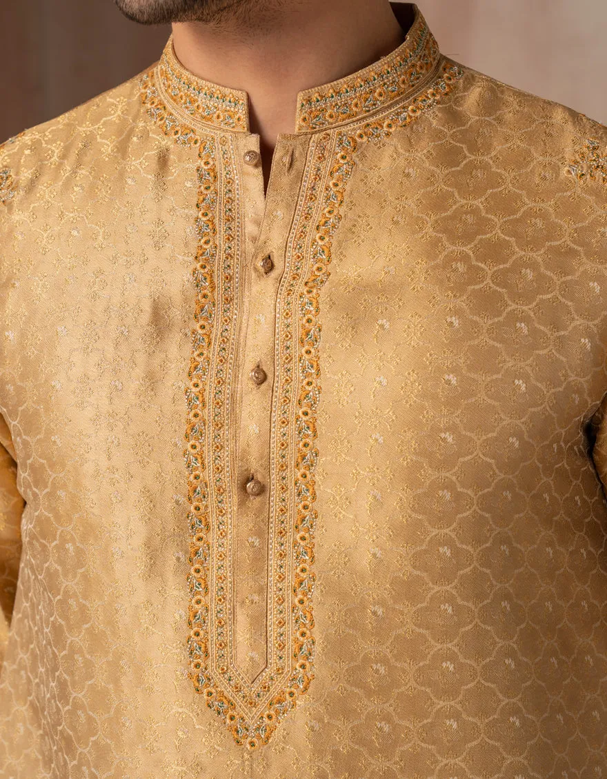 GOLDEN BLENDED SPECIAL KURTA | JJK-SP-A-50180/S25/JJ10009-FL sold by Junaid Jamshed product image thumbnail 3