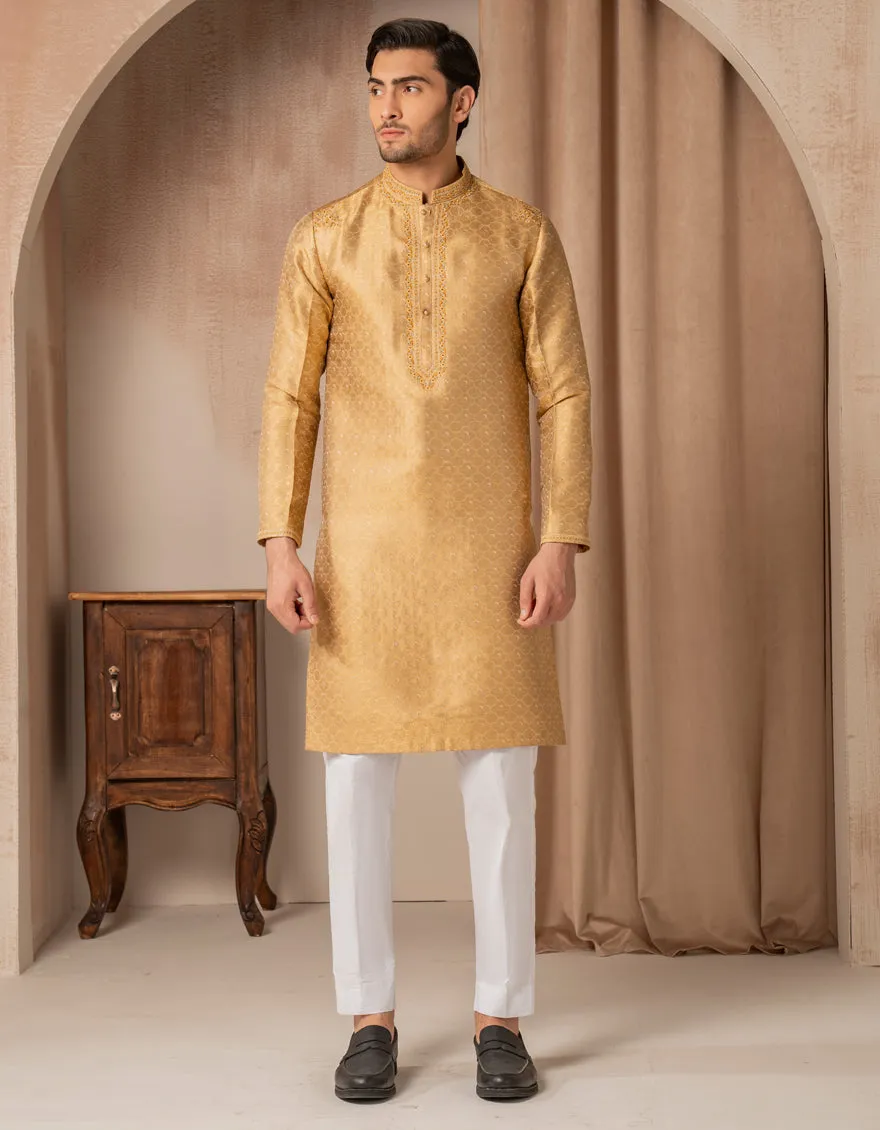 GOLDEN BLENDED SPECIAL KURTA | JJK-SP-A-50180/S25/JJ10009-FL sold by Junaid Jamshed product image thumbnail 4