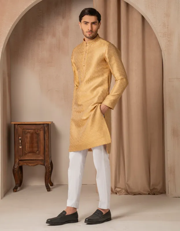 GOLDEN BLENDED SPECIAL KURTA | JJK-SP-A-50180/S25/JJ10009-FL sold by Junaid Jamshed