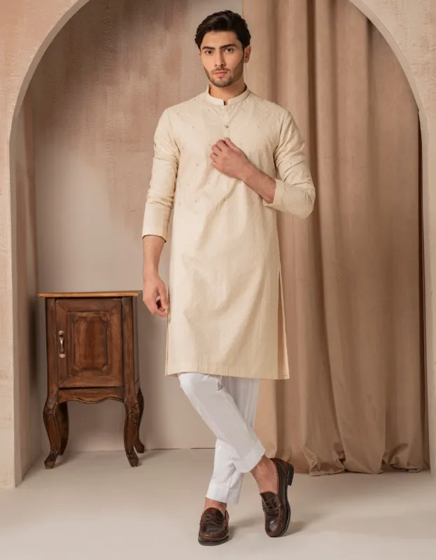 ECRU COTTON SPECIAL KURTA | JJK-SP-A-50263/S25/JJ9650-SF sold by Junaid Jamshed