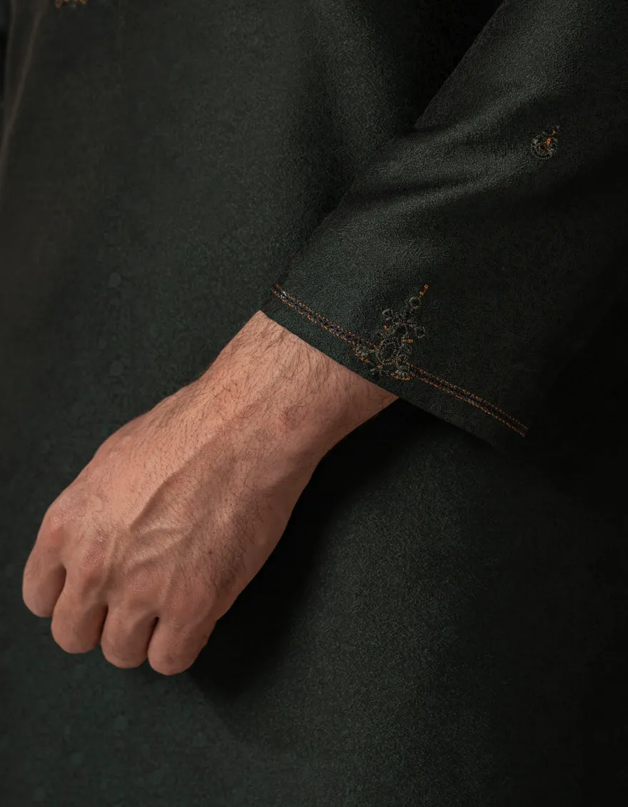 EMERALD GREEN BLENDED SPECIAL KURTA | JJK-SP-A-50269/S25/JJ10162-FL sold by Junaid Jamshed product image thumbnail 5