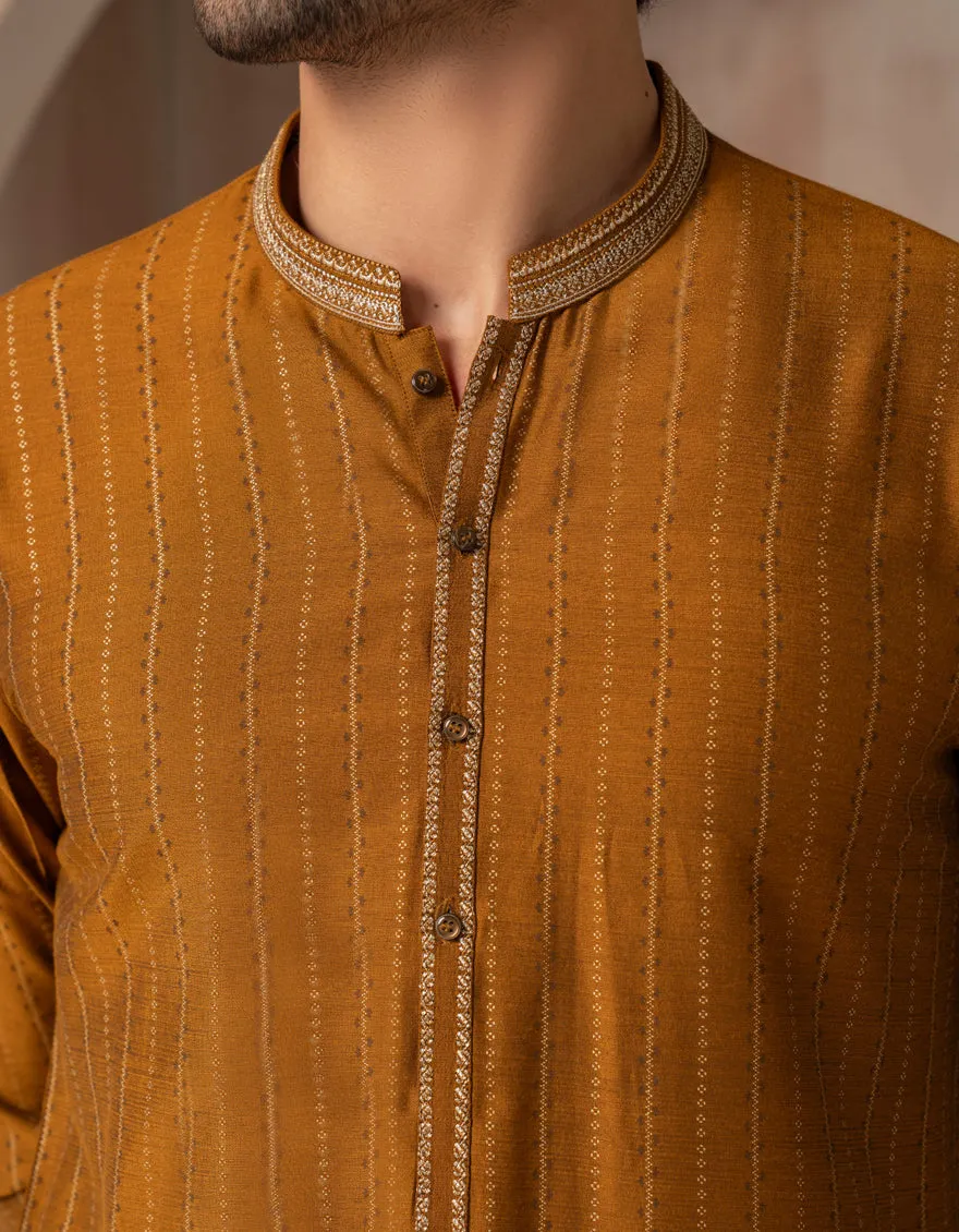OCHRE BLENDED SPECIAL KURTA | JJK-SP-A-50274/S25/JJ10050-FL sold by Junaid Jamshed product image thumbnail 4