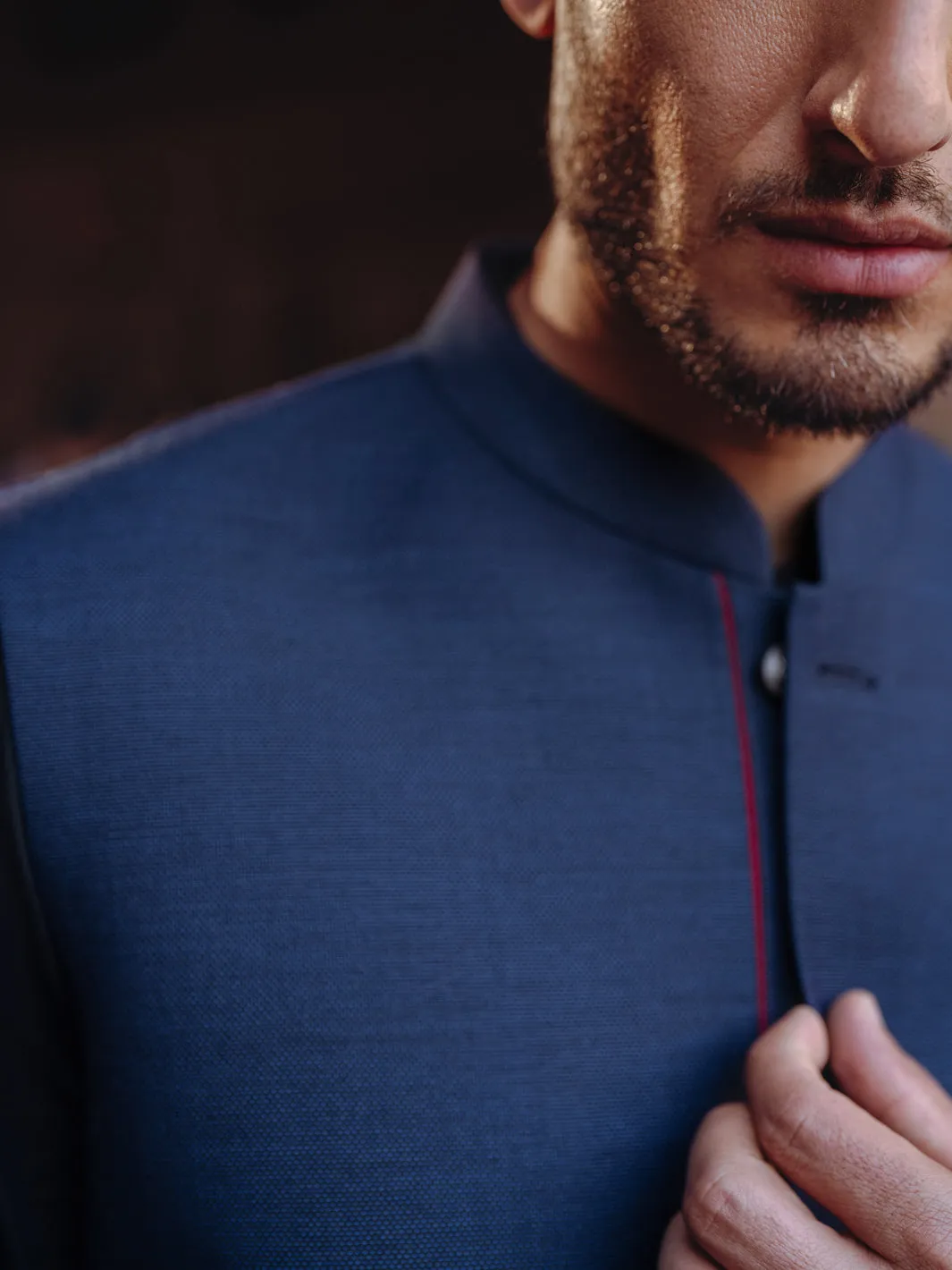 NAVY BLUE BLENDED WAISTCOAT | AL-WC-590A/AM-6322C sold by Junaid Jamshed product image thumbnail 4
