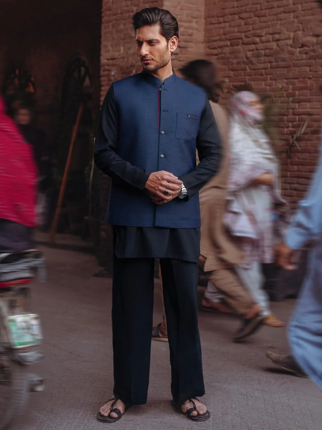 NAVY BLUE BLENDED WAISTCOAT | AL-WC-590A/AM-6322C sold by Junaid Jamshed