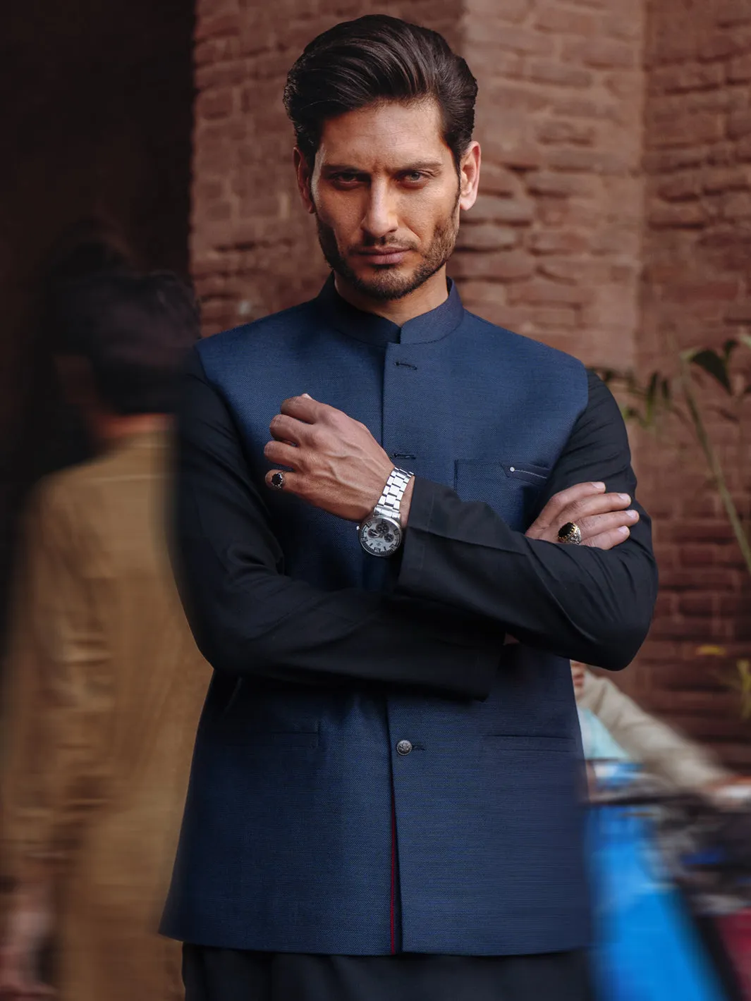 NAVY BLUE BLENDED WAISTCOAT | AL-WC-590A/AM-6322C sold by Junaid Jamshed product image thumbnail 2