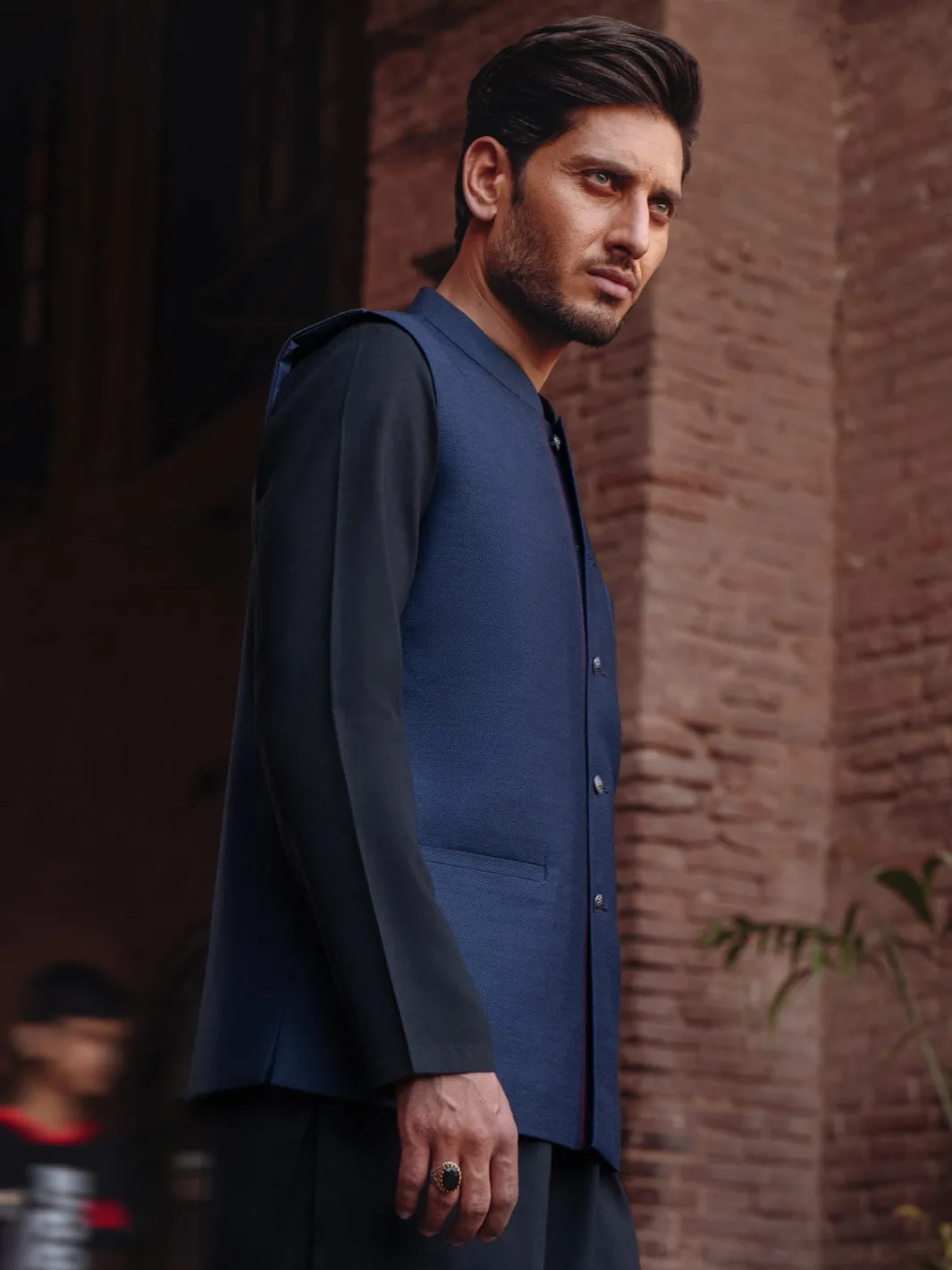 NAVY BLUE BLENDED WAISTCOAT | AL-WC-590A/AM-6322C sold by Junaid Jamshed product image thumbnail 3