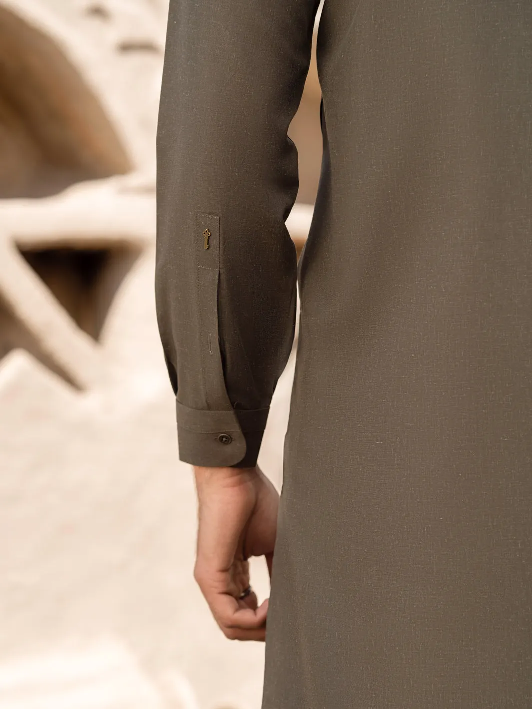 OLIVE GREEN BLENDED KAMEEZ SHALWAR | AL-KS-3181/AM-6290A sold by Junaid Jamshed product image thumbnail 3