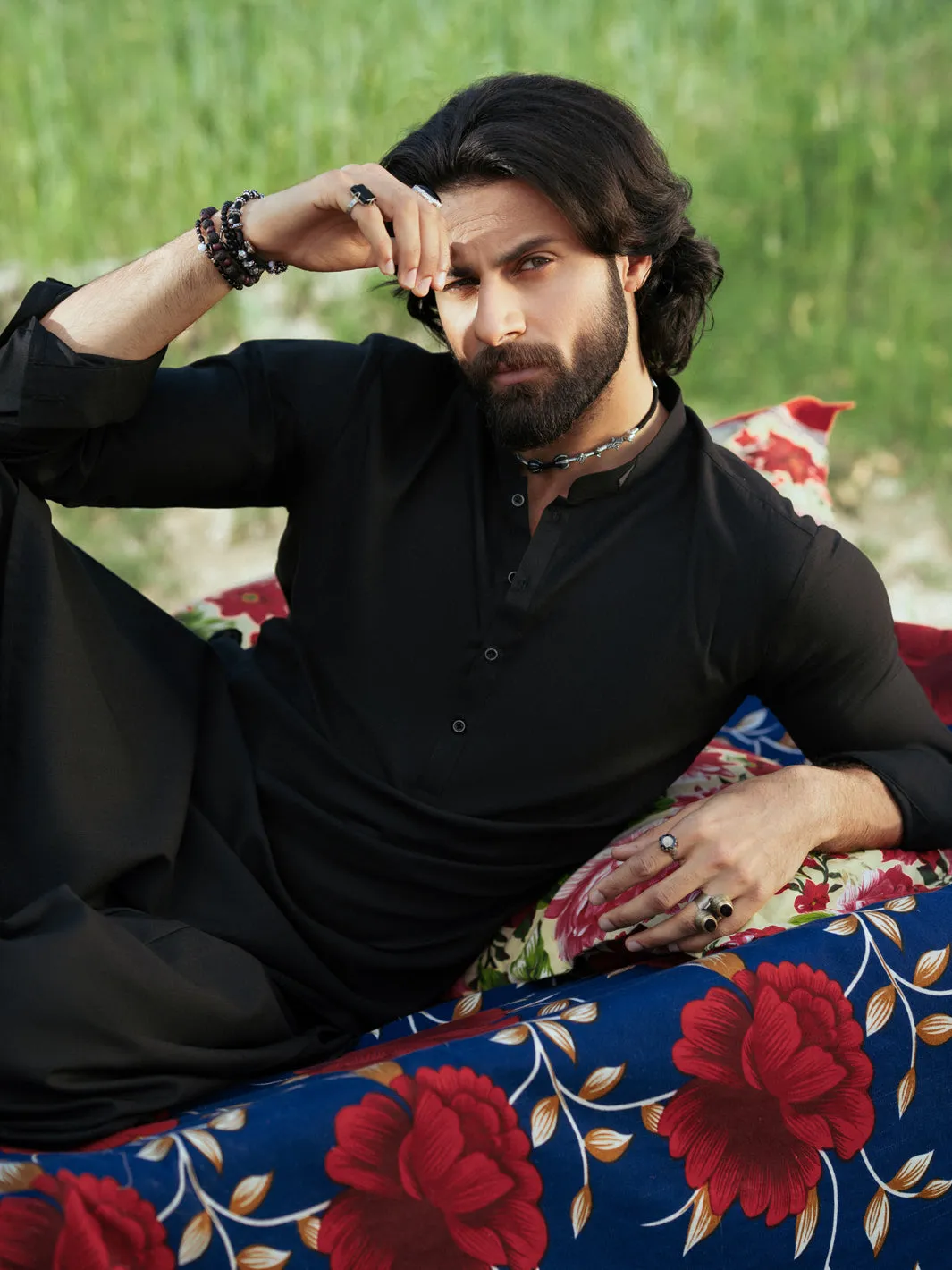 BLACK BLENDED KAMEEZ SHALWAR | AL-KS-3203/AM-6303C sold by Junaid Jamshed product image thumbnail 4