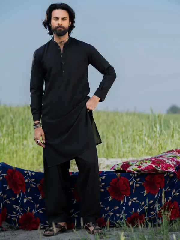 BLACK BLENDED KAMEEZ SHALWAR | AL-KS-3203/AM-6303C sold by Junaid Jamshed