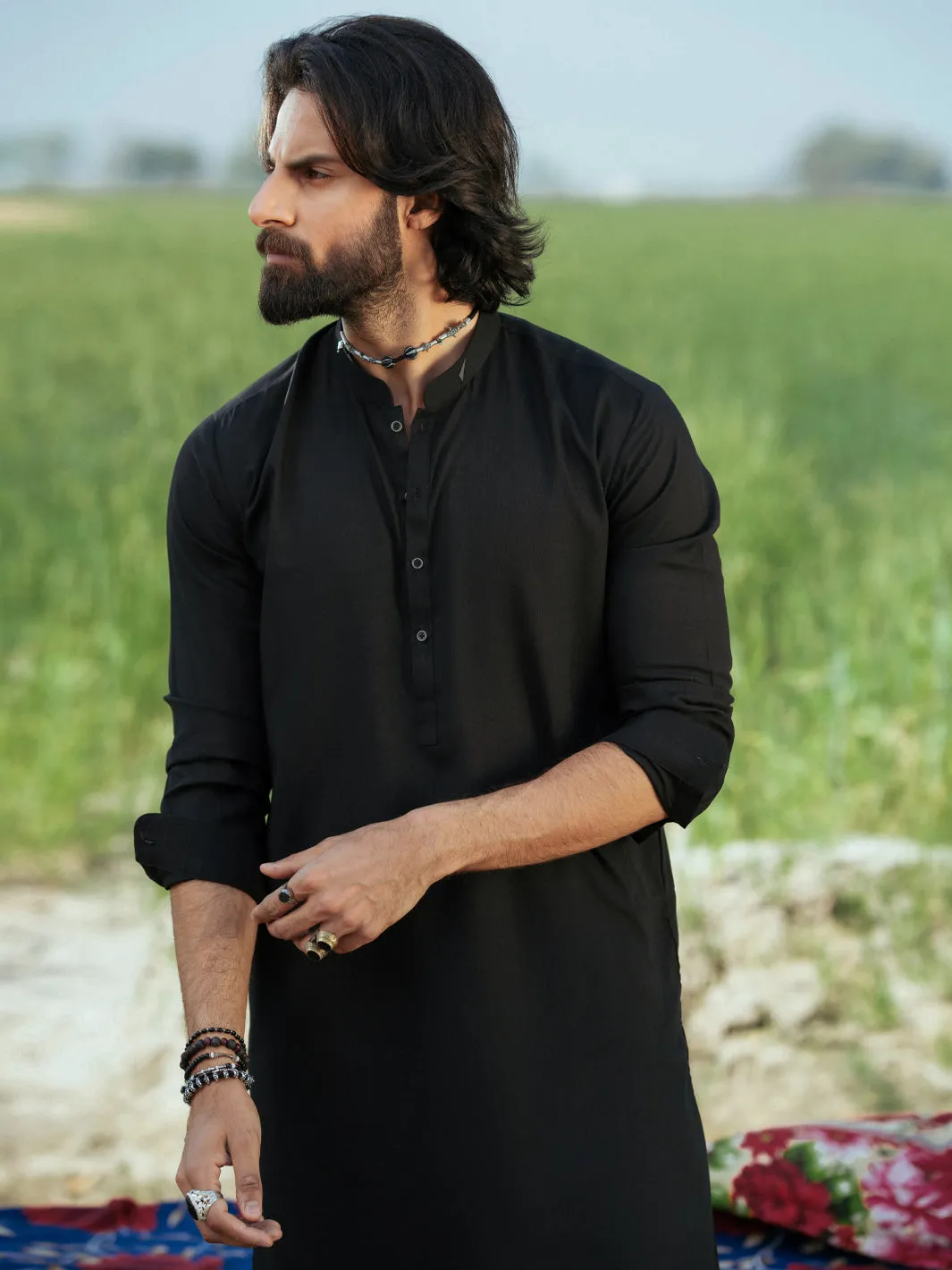 BLACK BLENDED KAMEEZ SHALWAR | AL-KS-3203/AM-6303C sold by Junaid Jamshed product image thumbnail 2