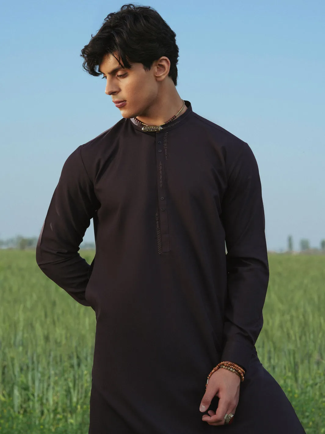 DARK PURPLE BLENDED KAMEEZ SHALWAR | AL-KS-3217A/AM-11010E sold by Junaid Jamshed product image thumbnail 2