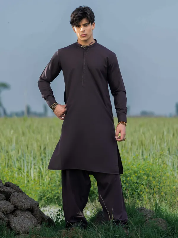 DARK PURPLE BLENDED KAMEEZ SHALWAR | AL-KS-3217A/AM-11010E sold by Junaid Jamshed