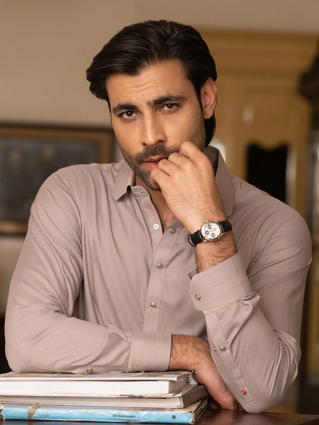 LIGHT BROWN BLENDED KAMEEZ SHALWAR | ALWA-KS-529/AM-6289B sold by Junaid Jamshed product image thumbnail 3