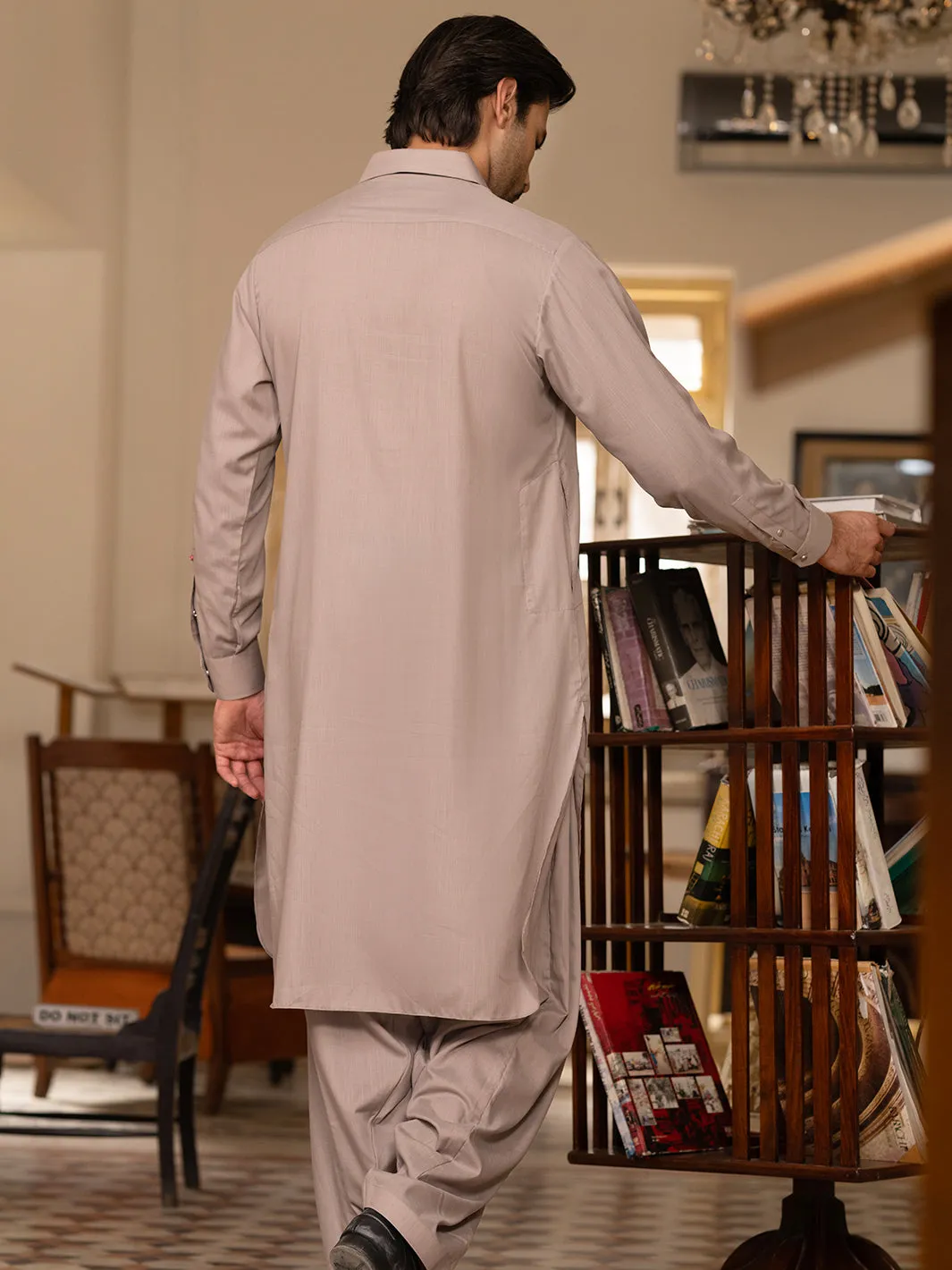 LIGHT BROWN BLENDED KAMEEZ SHALWAR | ALWA-KS-529/AM-6289B sold by Junaid Jamshed product image thumbnail 2